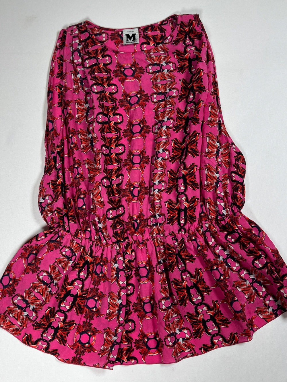MISSONI High Neck Pink printed Sleeveless Peplum Blouse Small